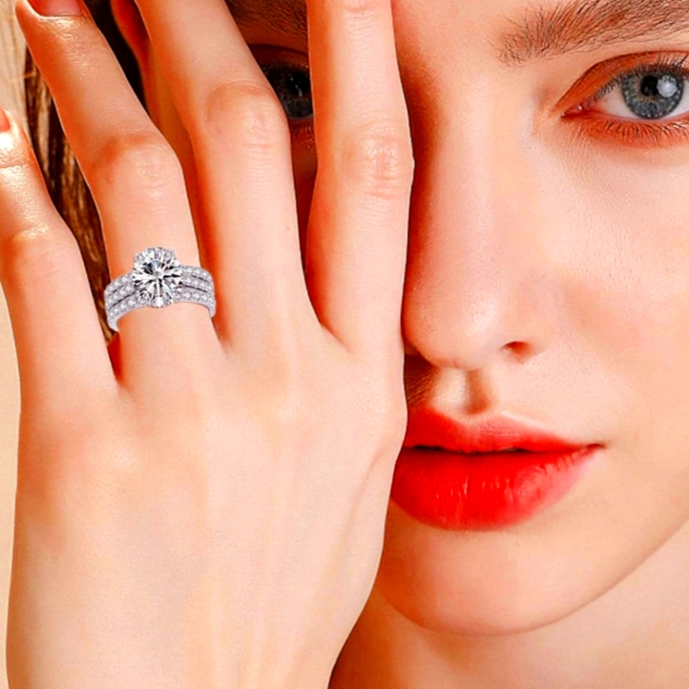 Princess Cut White Sapphire 925 Sterling Silver Halo Engagement Ring